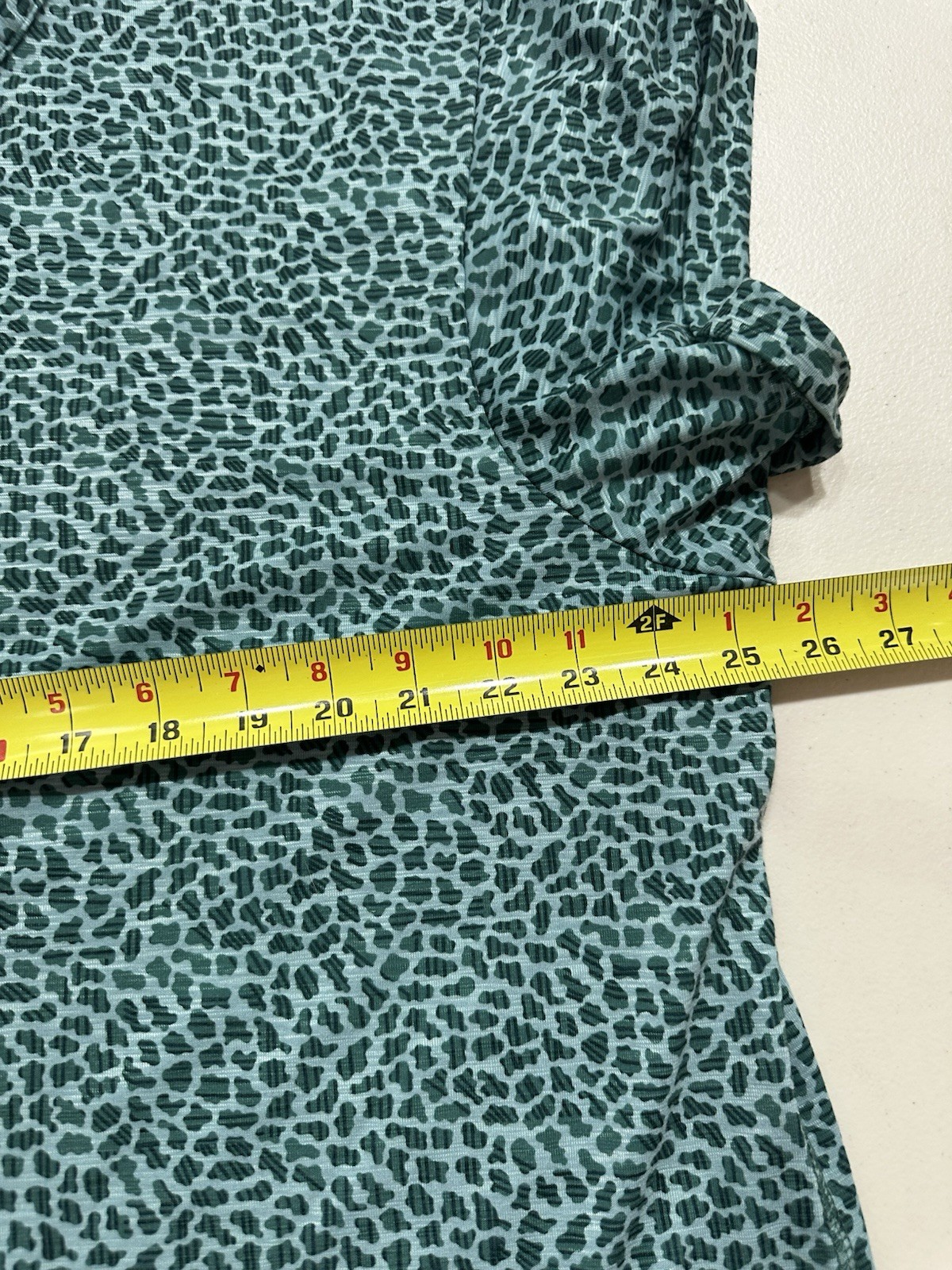LL Bean Streamside Tee Womens 3X Green Split Neck Geo Print Outdoor Gorpcore