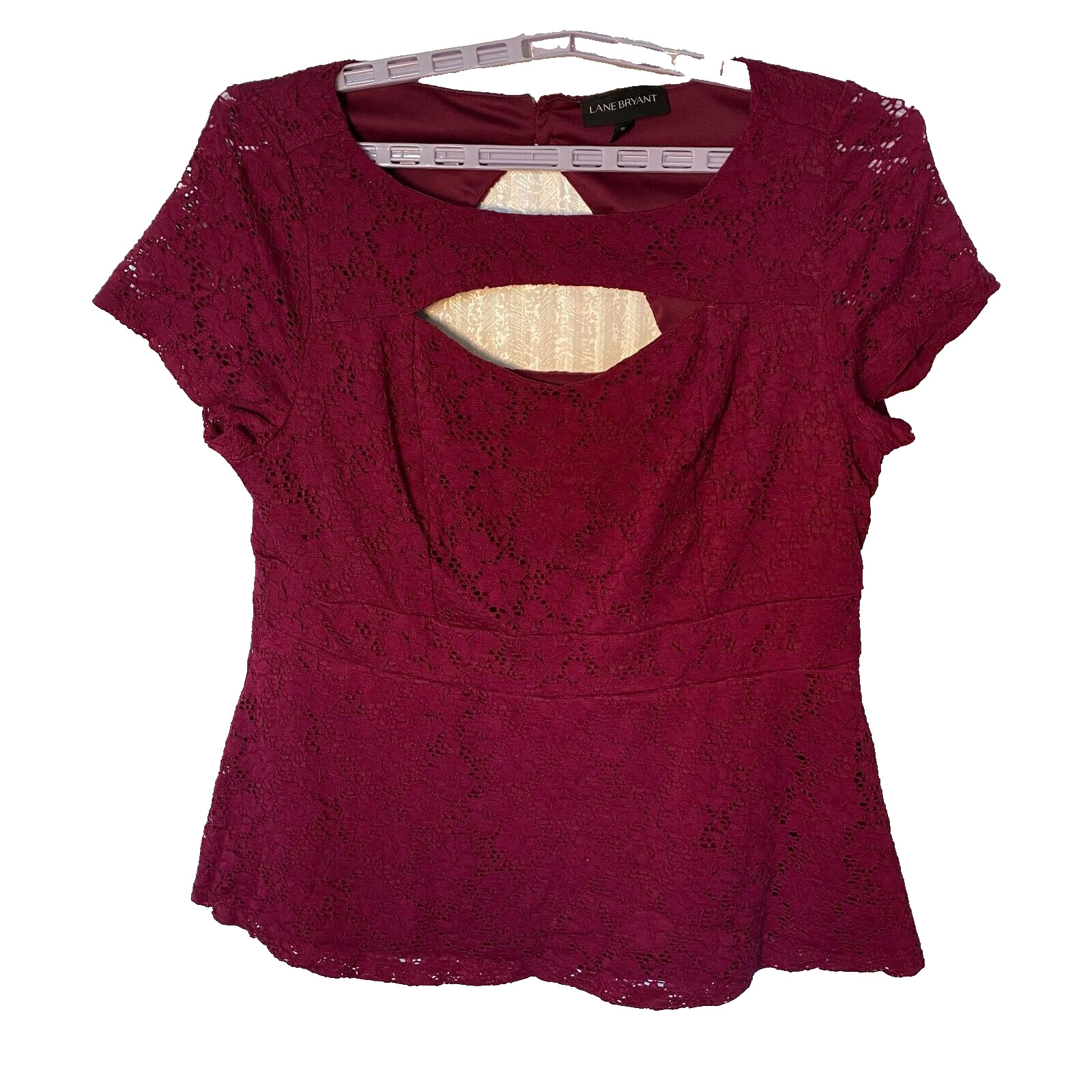 Lane Bryant Lace Peplum Stretch Top Women’s Size 18 Burgundy Lace Lined