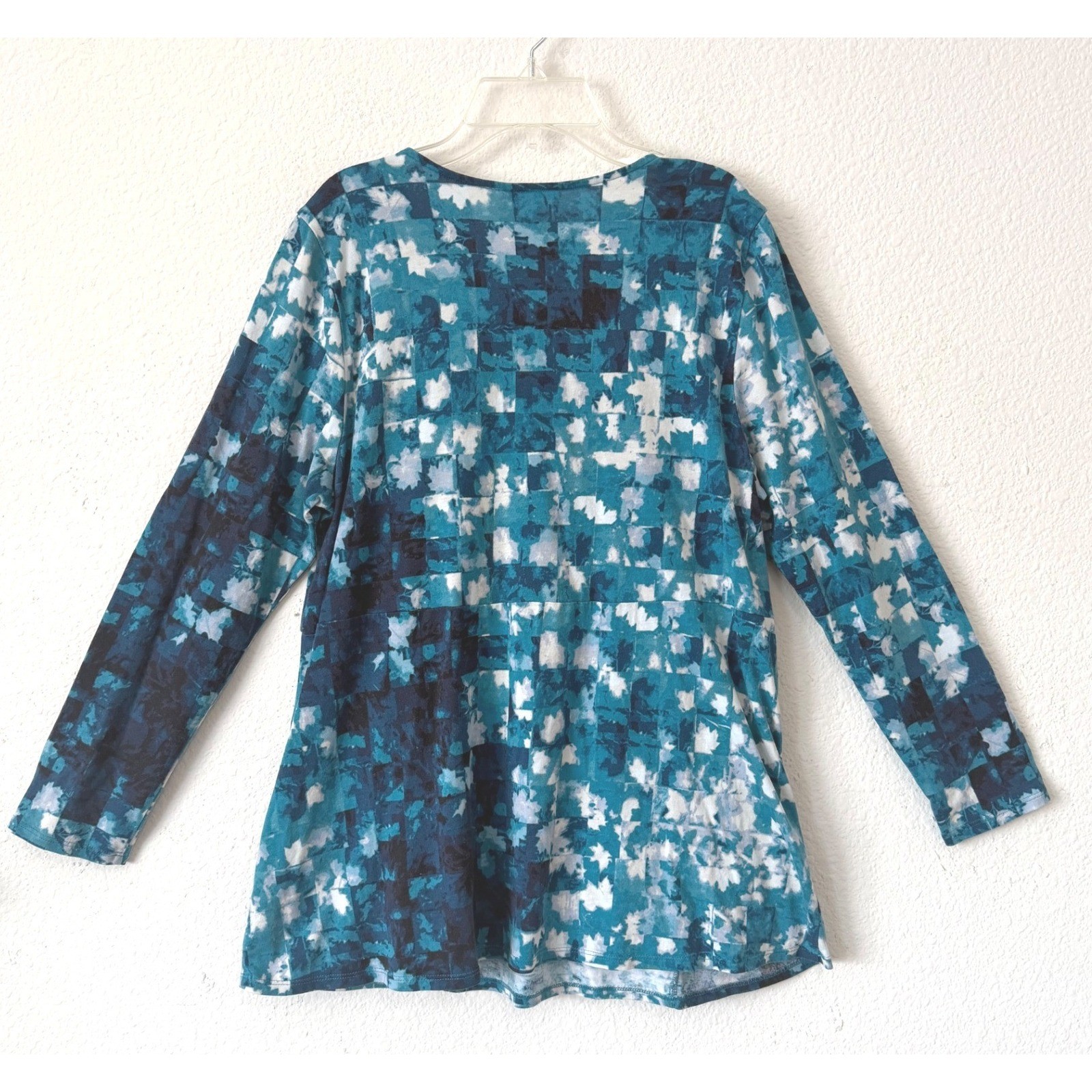 Pure Jill Tunic Top Large Blue Abstract Geometric Long Sleeve V-Neck