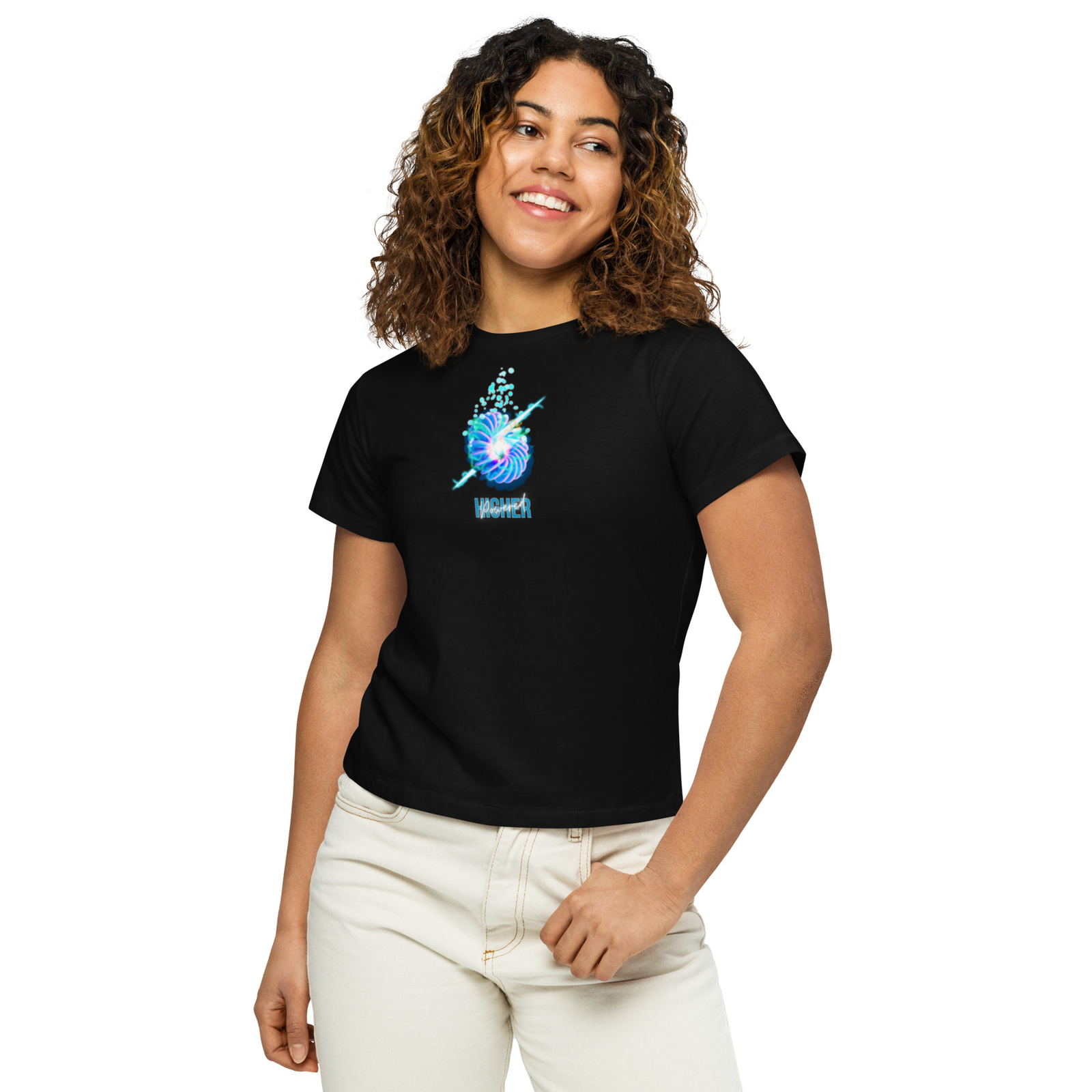 Higher Powered Blue Logo- Women’s high-waisted t-shirt