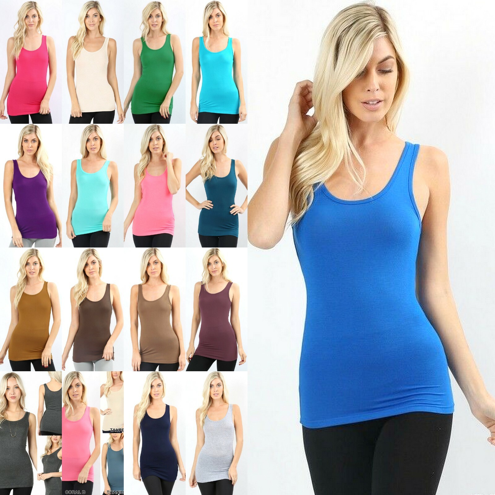 Round Scoop Neck Rayon Tank Top Soft Stretch Top Sleeveless Layering Shirt S M L