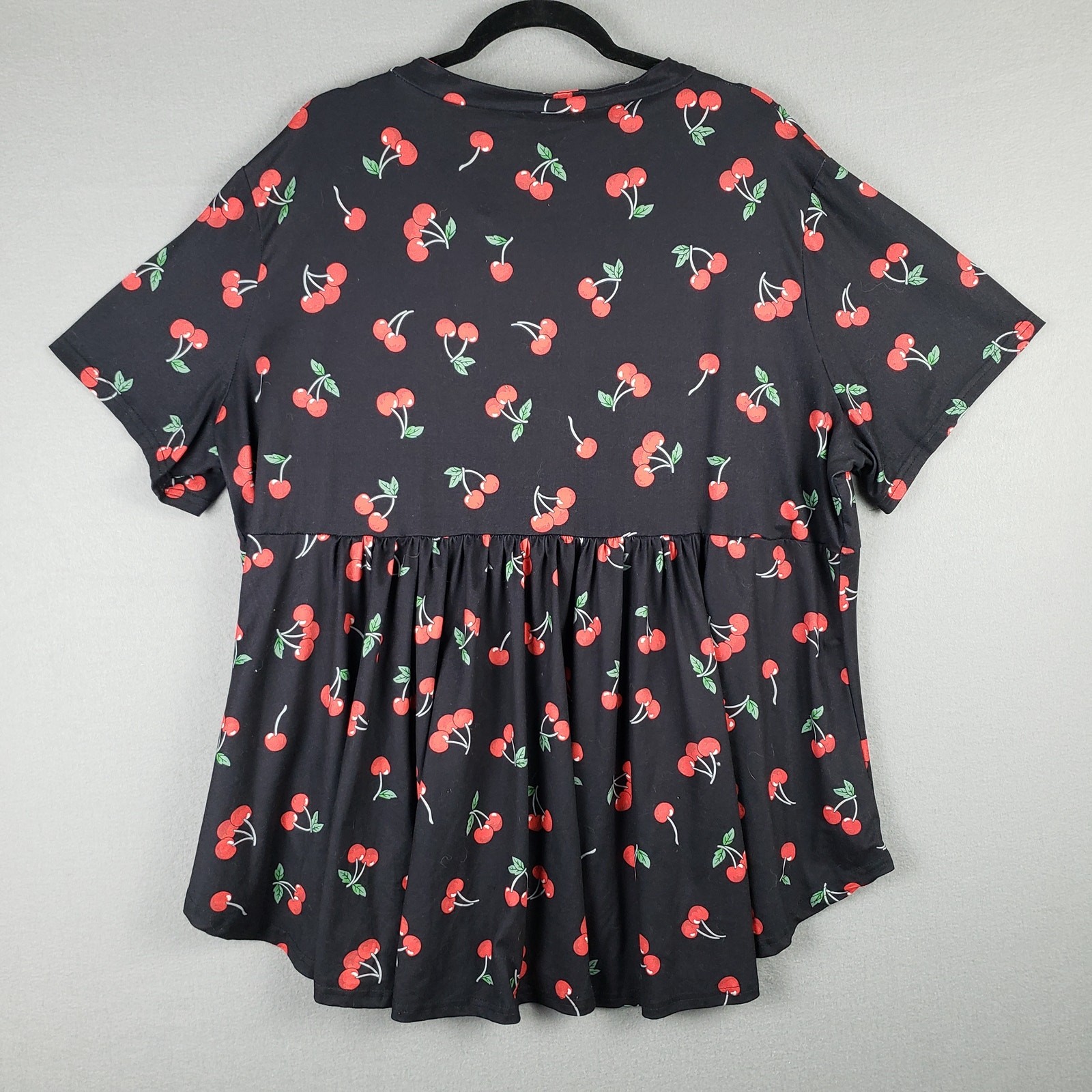Allegrace Size 3X Cherry Print Babydoll Top Black Red Kawaii Pinup Rockabilly