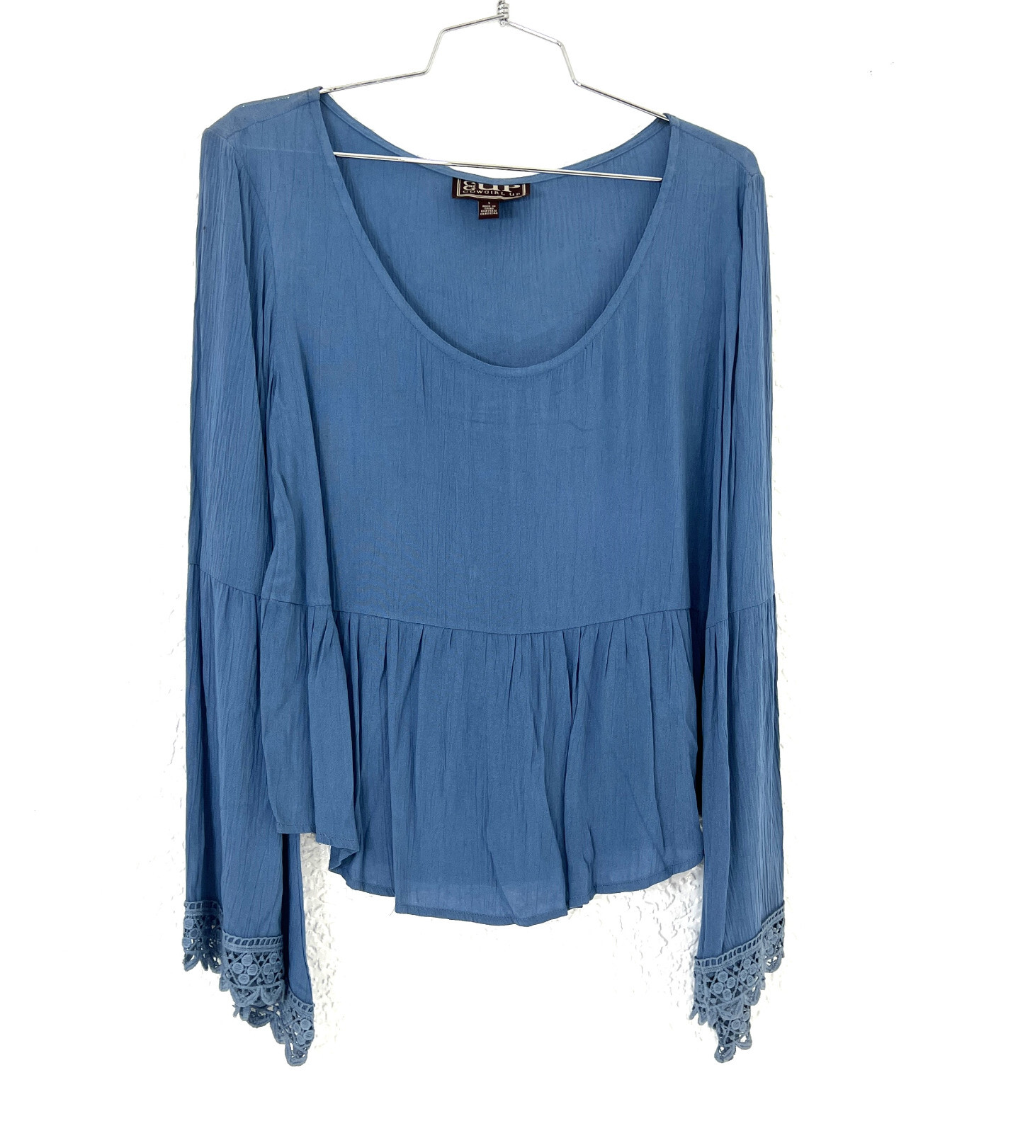 CG70911 Cowgirl Up Shear Scoope Neck Top w/ Scallop Lace Cuffs Size S