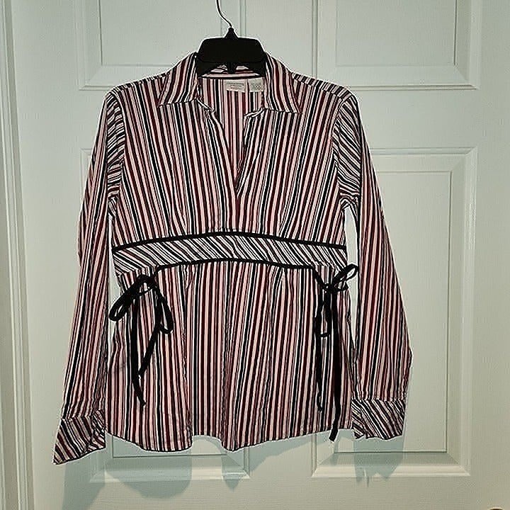 Maternity M Lindsay Stevens Maternity Purple & Black Stripe Long Sleeved Shirt