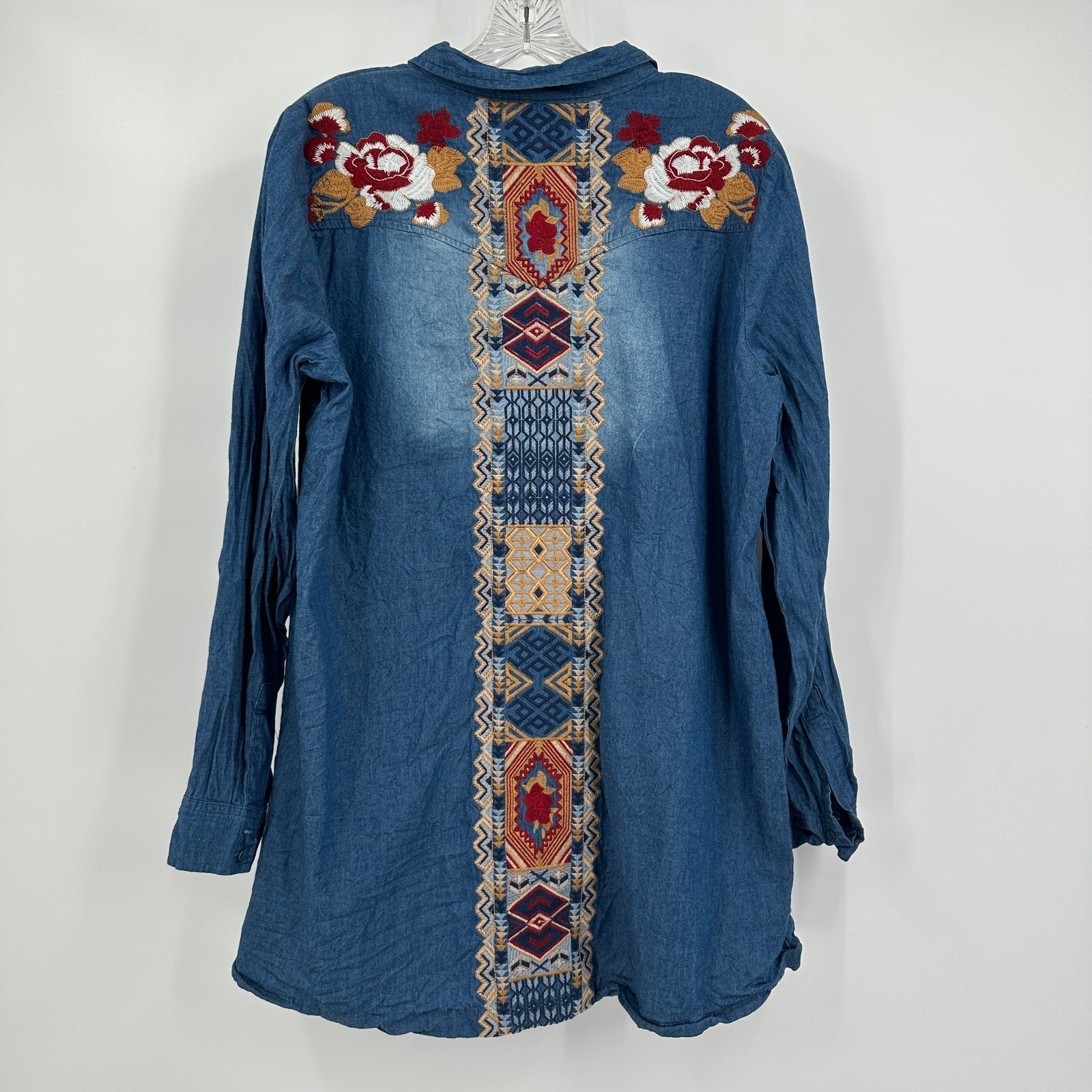 Andree by Unit Women Boho Southwestern Tunic Top Sz L Embroidered Floral Cowgirl