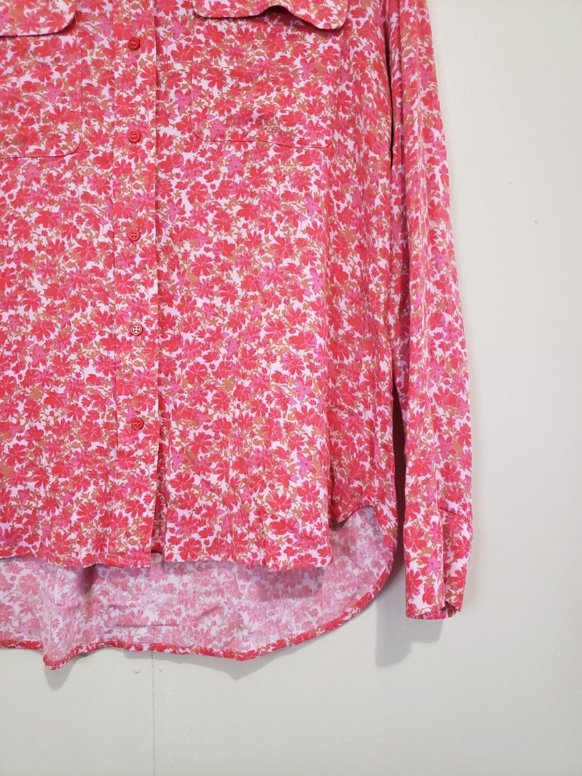 A Loves A Womens M Blouse Pink Button Up 100% Rayon Lightweight Office Spring