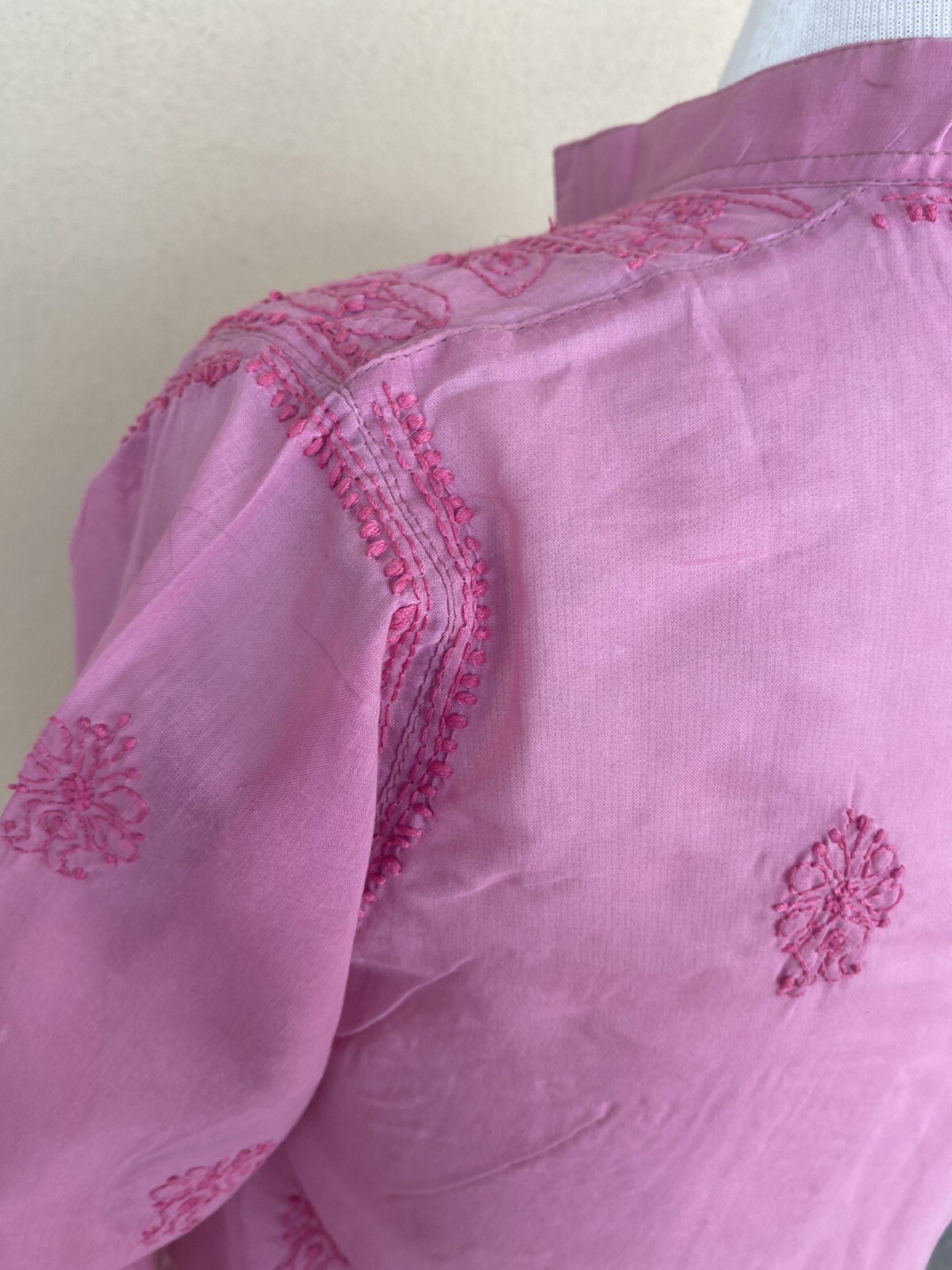 Vtg Pink Embroidered Tunic Top S Kurta Boho Festival Beach Vacation XS As Is