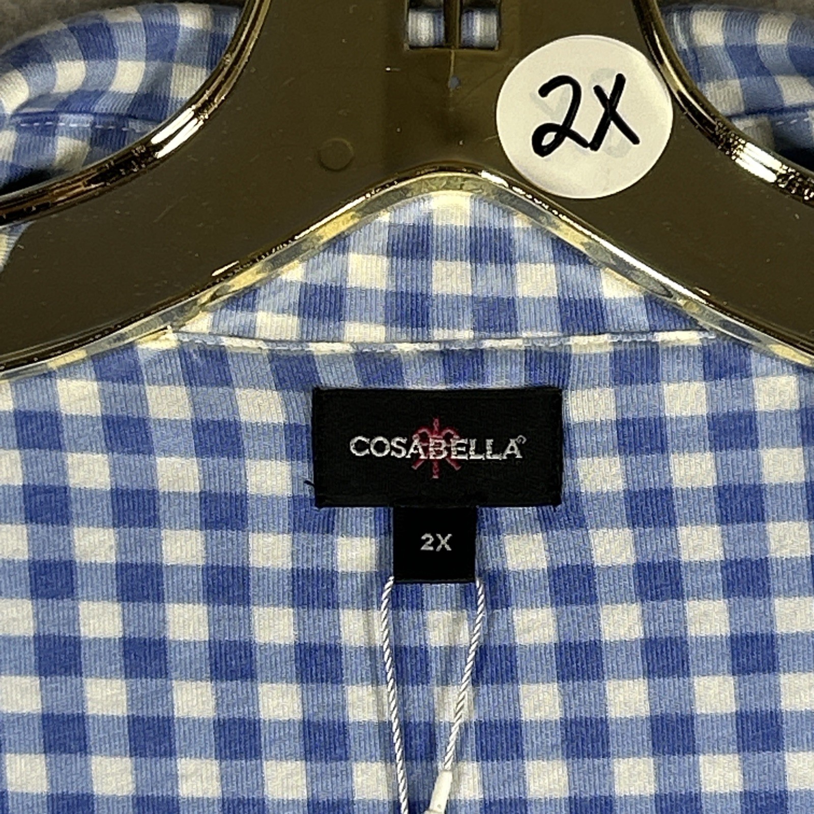 Cosabella Sleep Coverup Check Women’s 2XL Button Up 40” Long Blue White