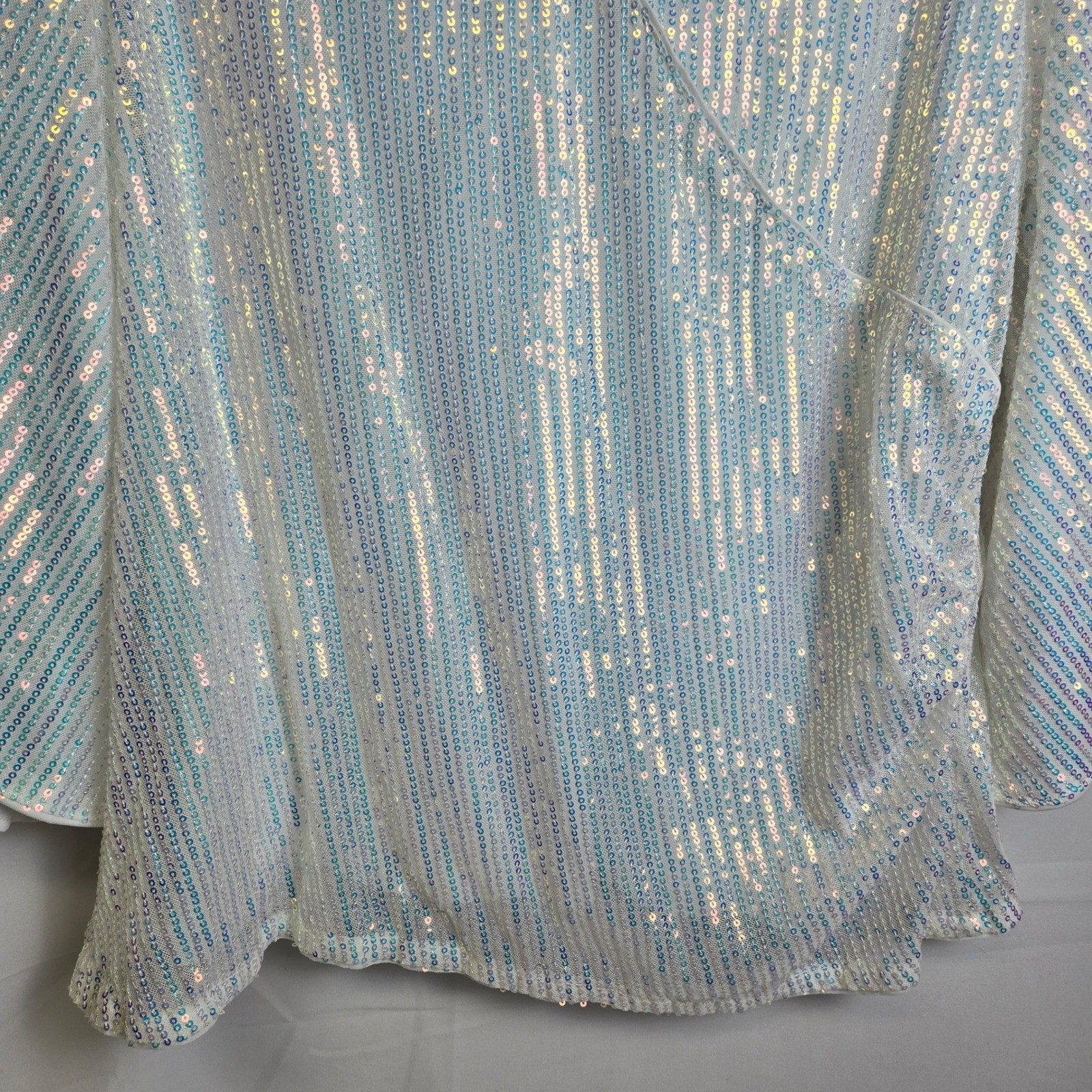Grace Karin Sparkly Sequin Top 3/4 Bell Sleeves Surplice Neckline White Blue 2XL