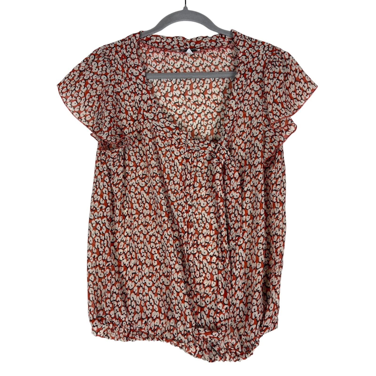 Speechless Blouse Juniors XL Orange Animal Print V Neck Flutter Sleeve