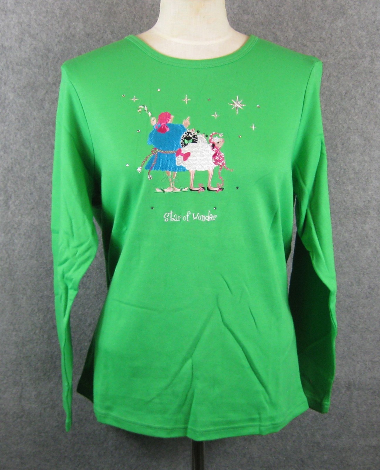 Quacker Factory Top Sz M Religious Christmas Green