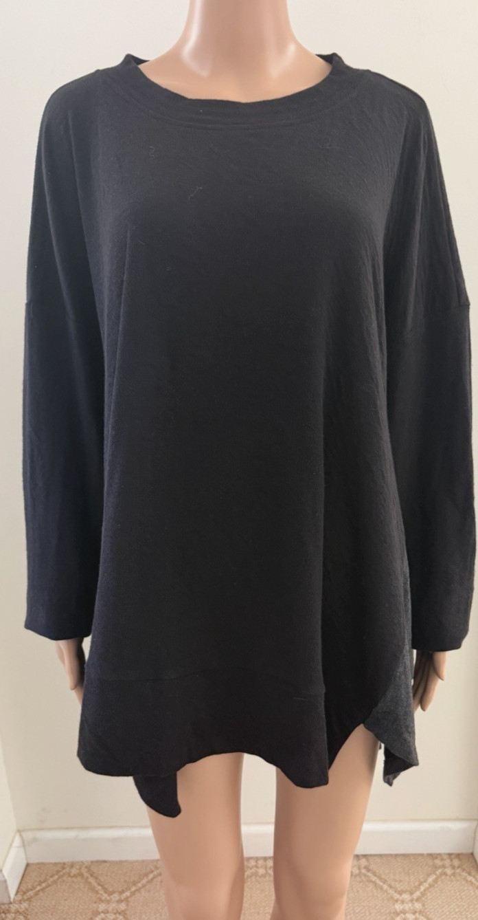 Alembika Shirt X-Large Black Gray Tunic Asymmetrical Stretch Lagenlook Israel