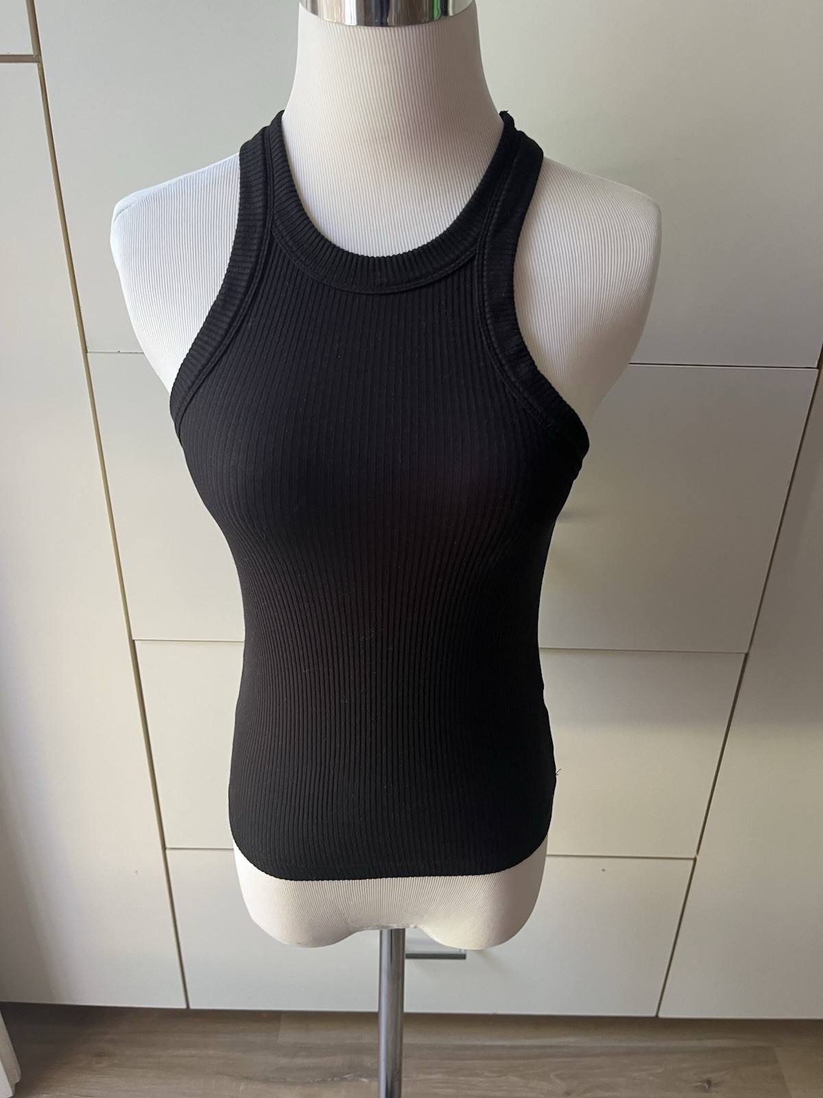 WSLY Ribbed Tank Top Black High Neck Tencel- Size Small