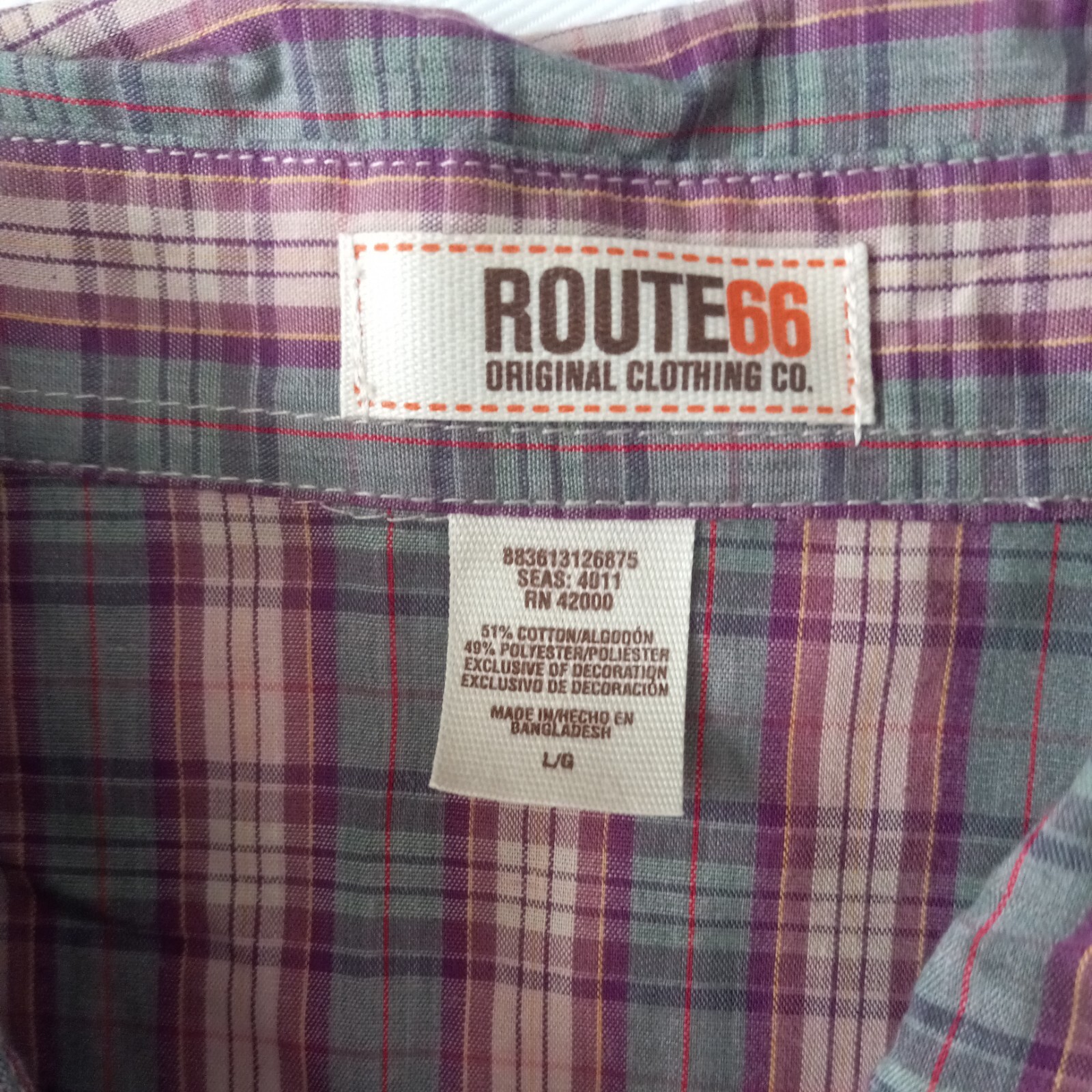 Route 66 Womens Lg LongSleeve Plaid ButtonUp Shirt Maroon Mauve Green Embroidery