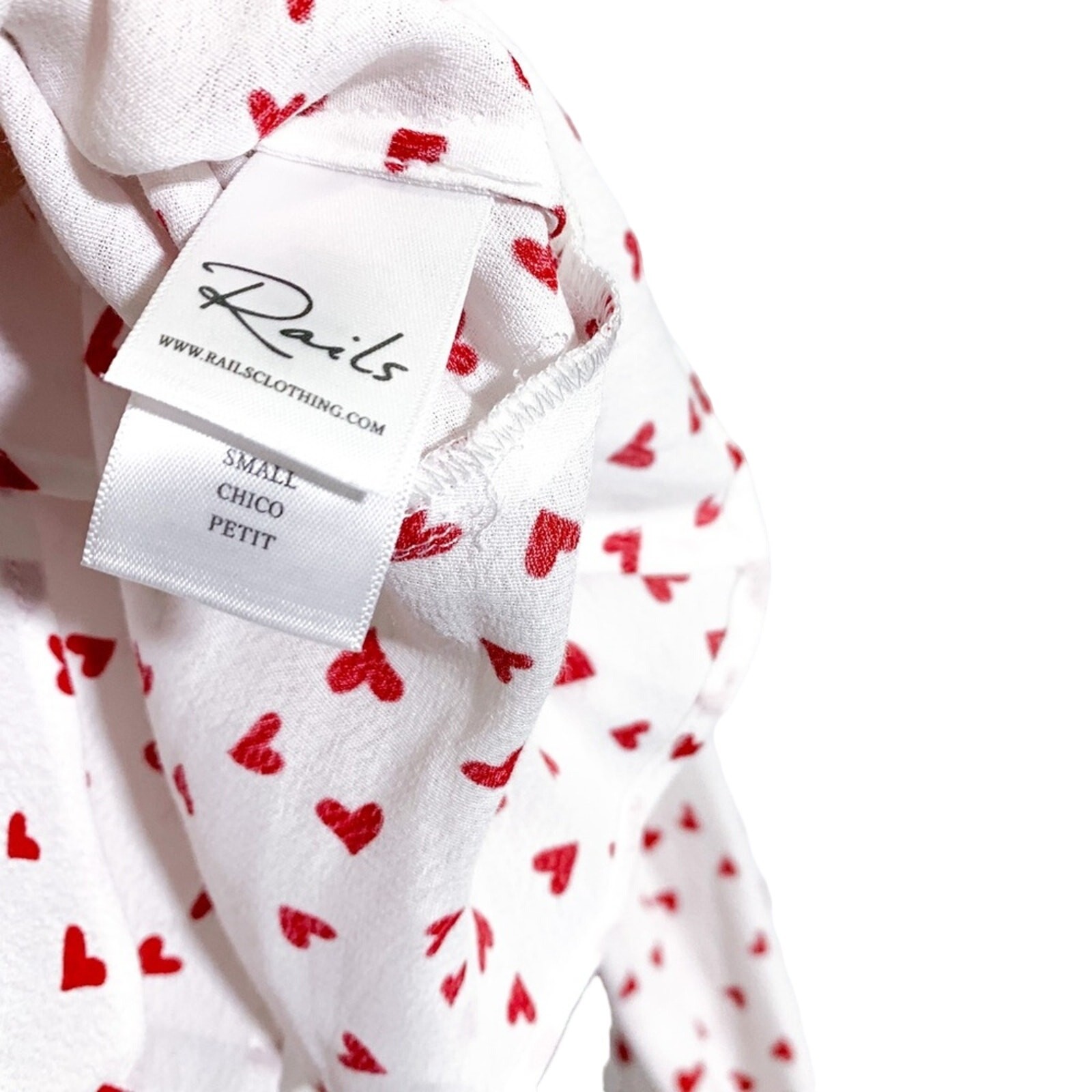 Rails Simone Heart Print Wrap Crop Ruffle Peplum Blouse Top White Red Small