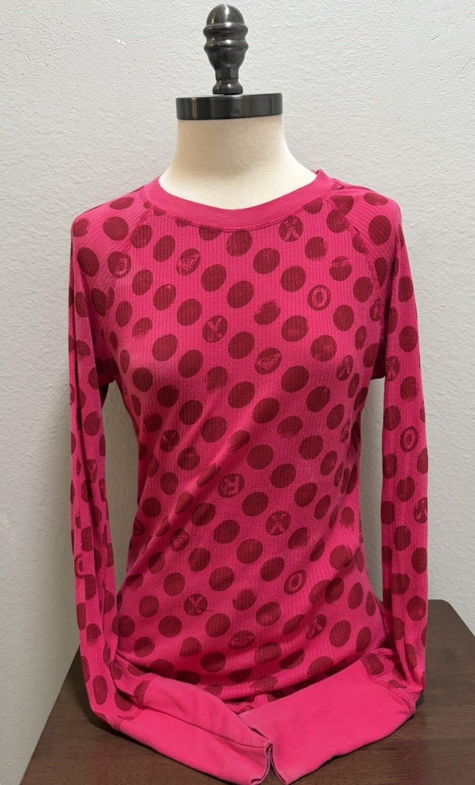 Vtg Y2K Roxy Pink Red Polka Dot Long Sleeve Shirt Sz L