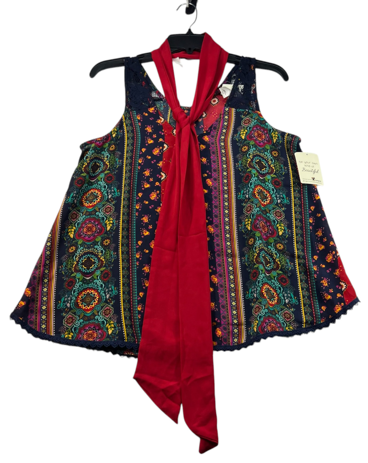 Belle Du Jour Blouse Womens Size XL Multicolor Sleeveless Attached Scarf New