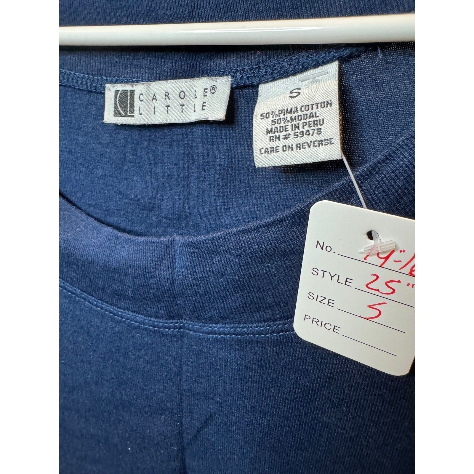 234 Carole Little Women Navy Blue Pima Cotton Modal Scoop Neck Short Sleeve Tee