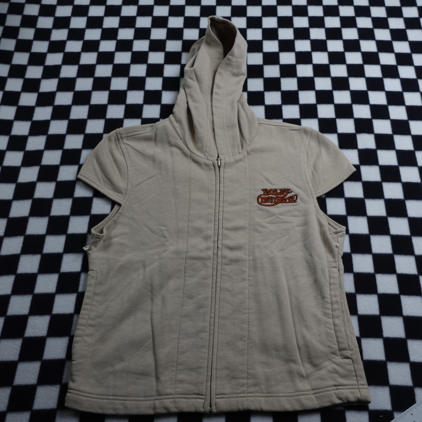 Harley Davidson Women’s Large Vest Hooded Full Zip Pockets Embroidered Logo