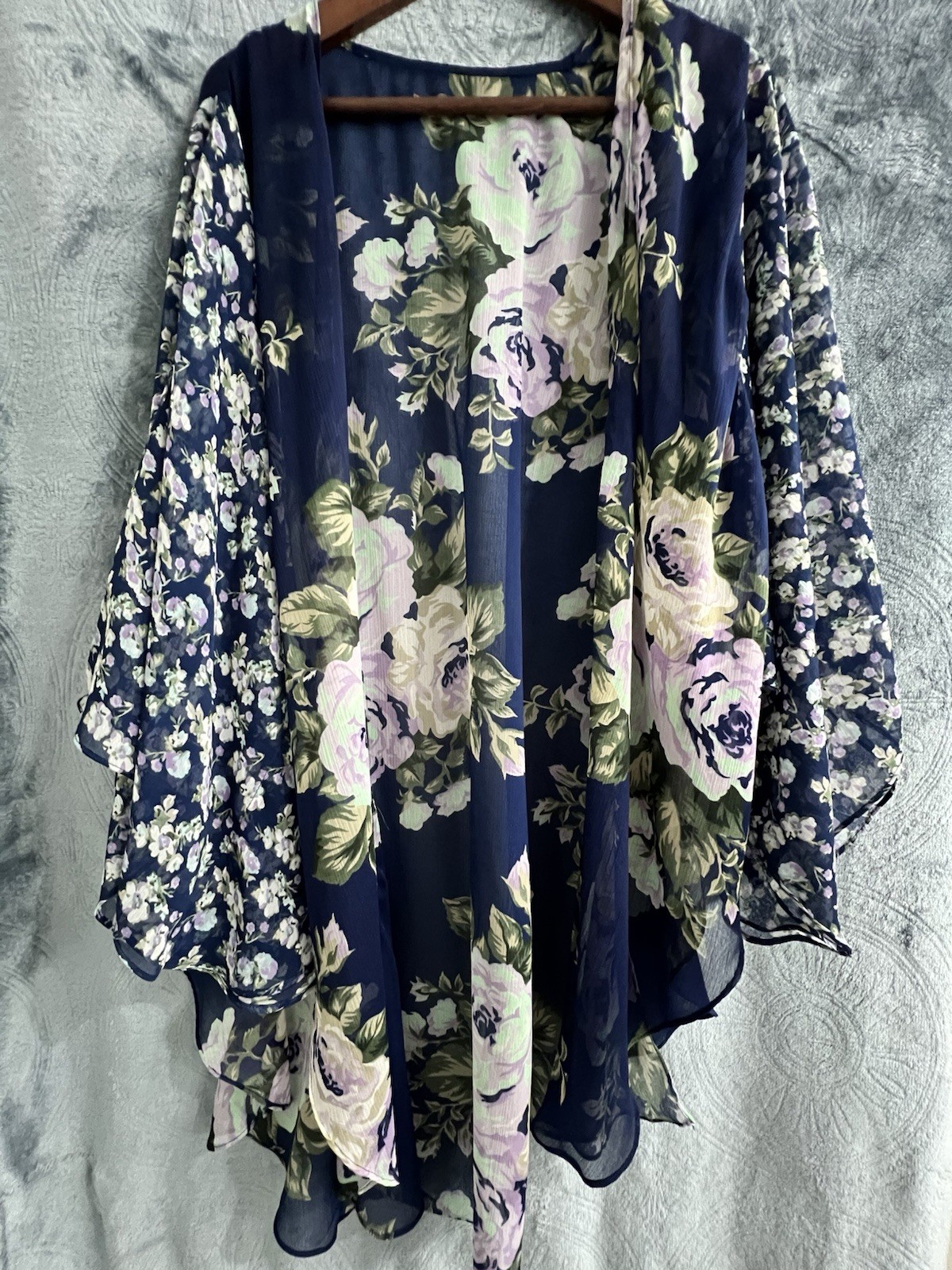 Women’s Kimono-Style Top, One size, Navy Blue Floral
