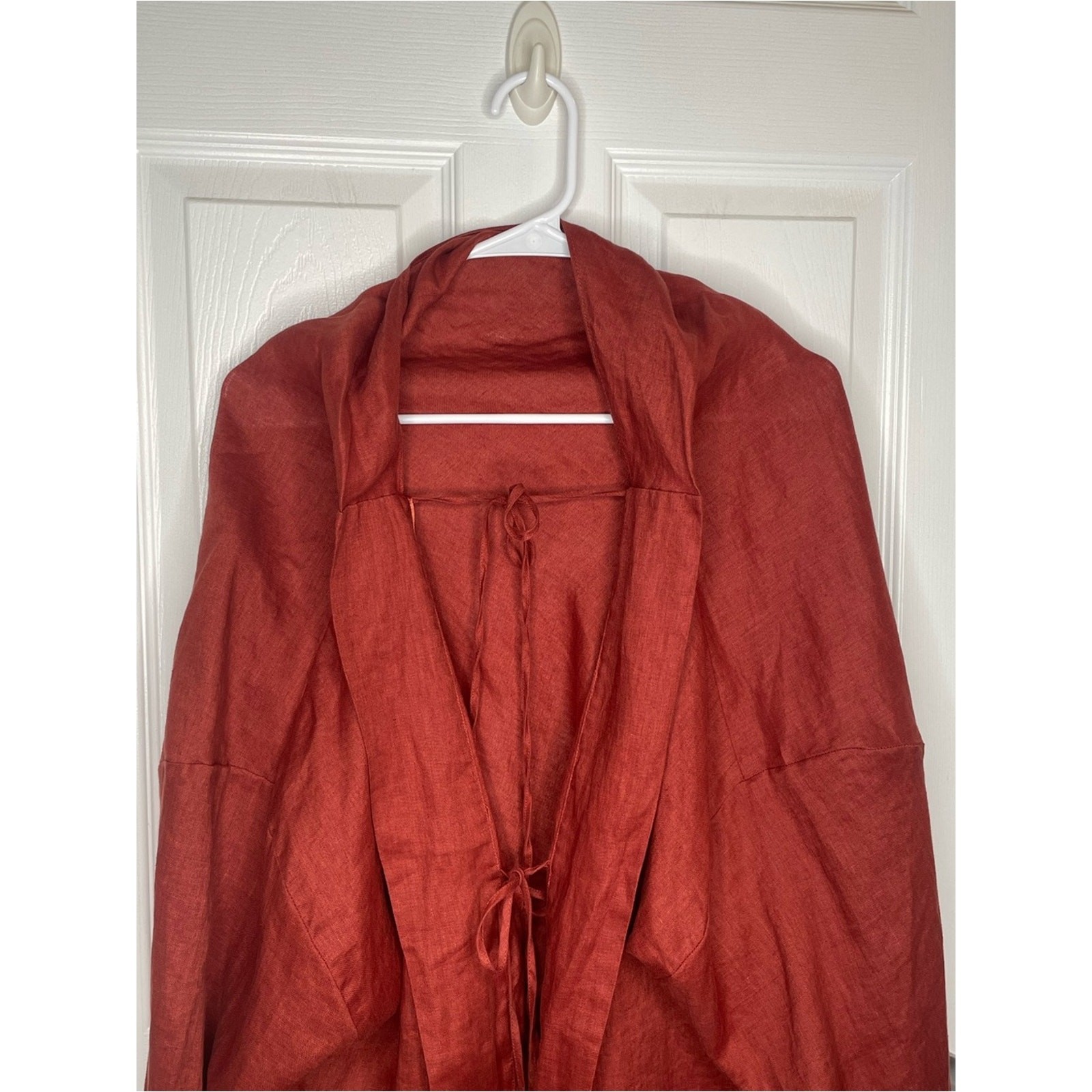 Zara 100% Linen Tie String Shawl Collar Blouse Lagenlook 2678/042/701 in Rust XL