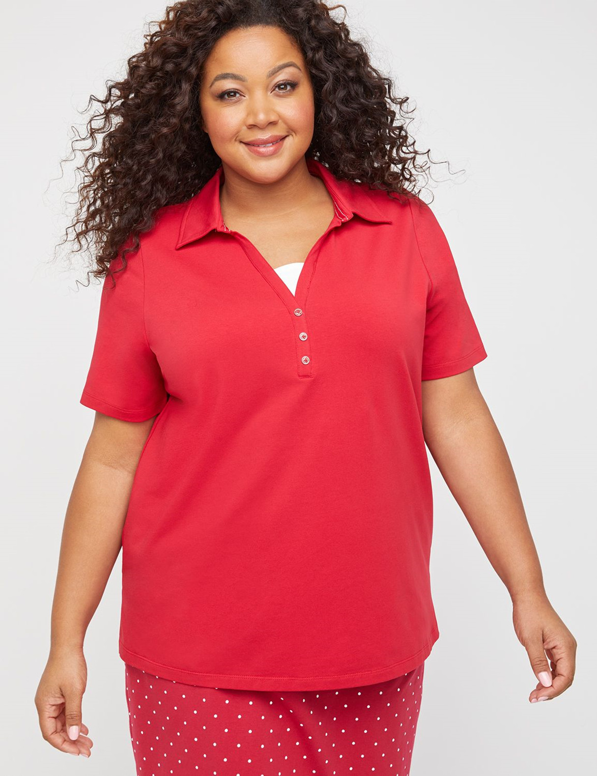 CATHERINES’ Women’s Plus Size 3X 26/28, 4x COTTON Red Suprema Polo Top