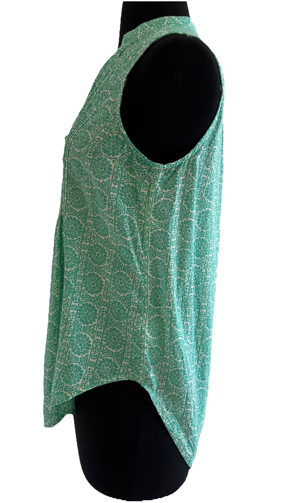 Anthropologie Maeve Petunia Pintuck Sleeveless Tunic Top In Green/White Size XS