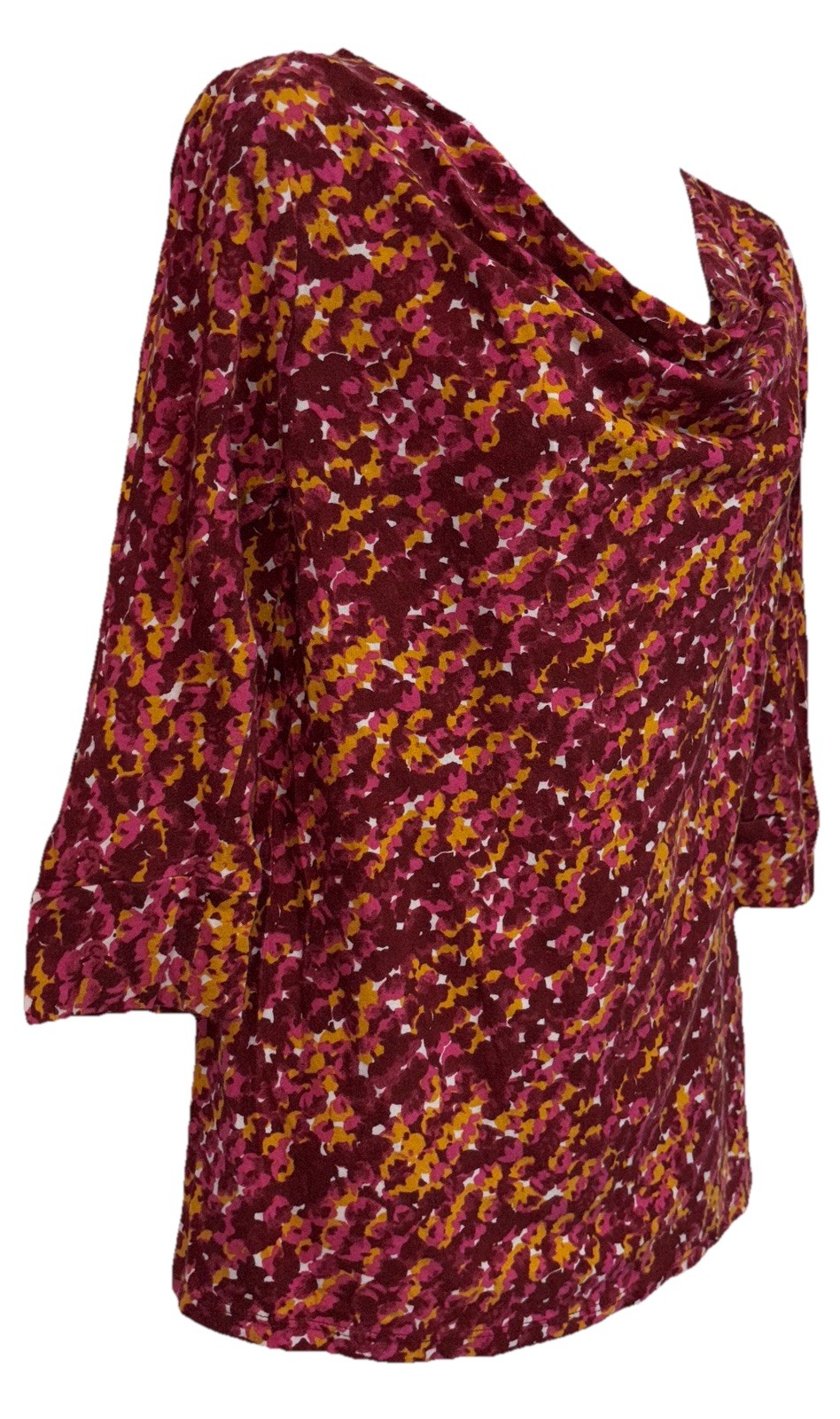 Merona Women Size M Pullover Cowl Neck 3/4 Sleeve Top Multicolor Floral Print