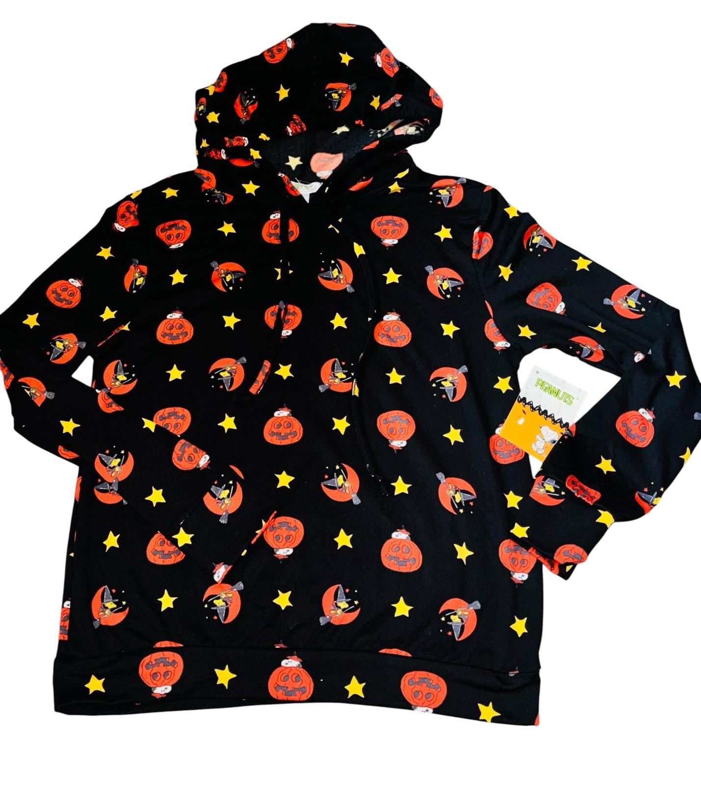 NWT PEANUTS Womens SMALL BLACK Snoopy Woodstock Pumpkin WITCH Halloween HOODIE