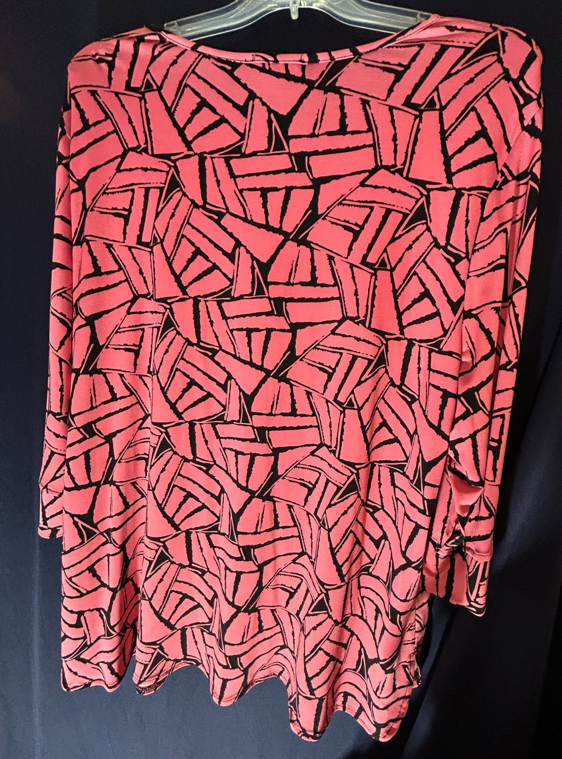 N Touch 3X Pink Black Pleated Blouse Stretch Career Plus Size 3/4 Slv Split Hem