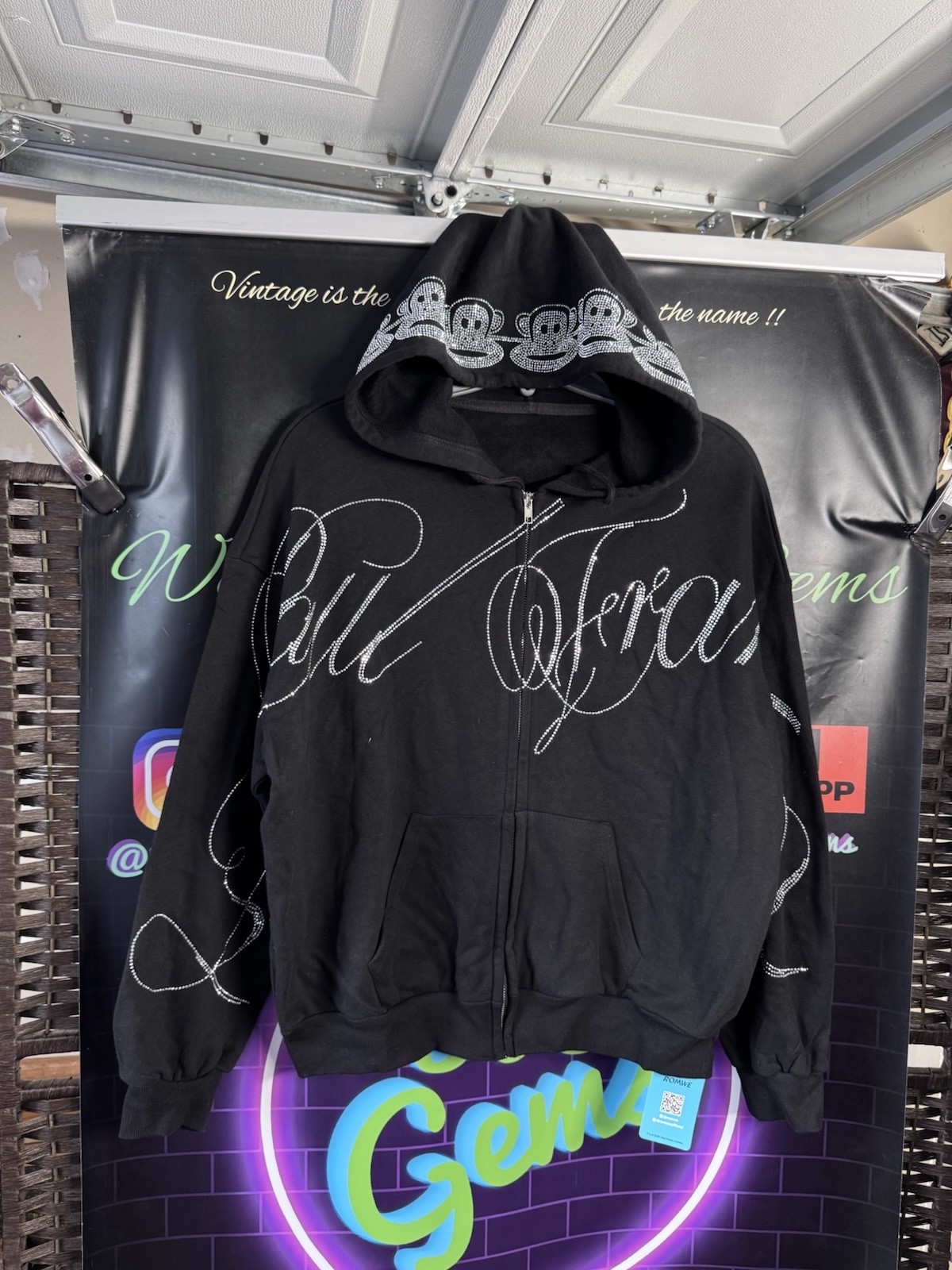 NEW Authentic Paul Frank Bedazlled Zip Up Hoodie Jacket Sweater NWT Y2K 2000’s