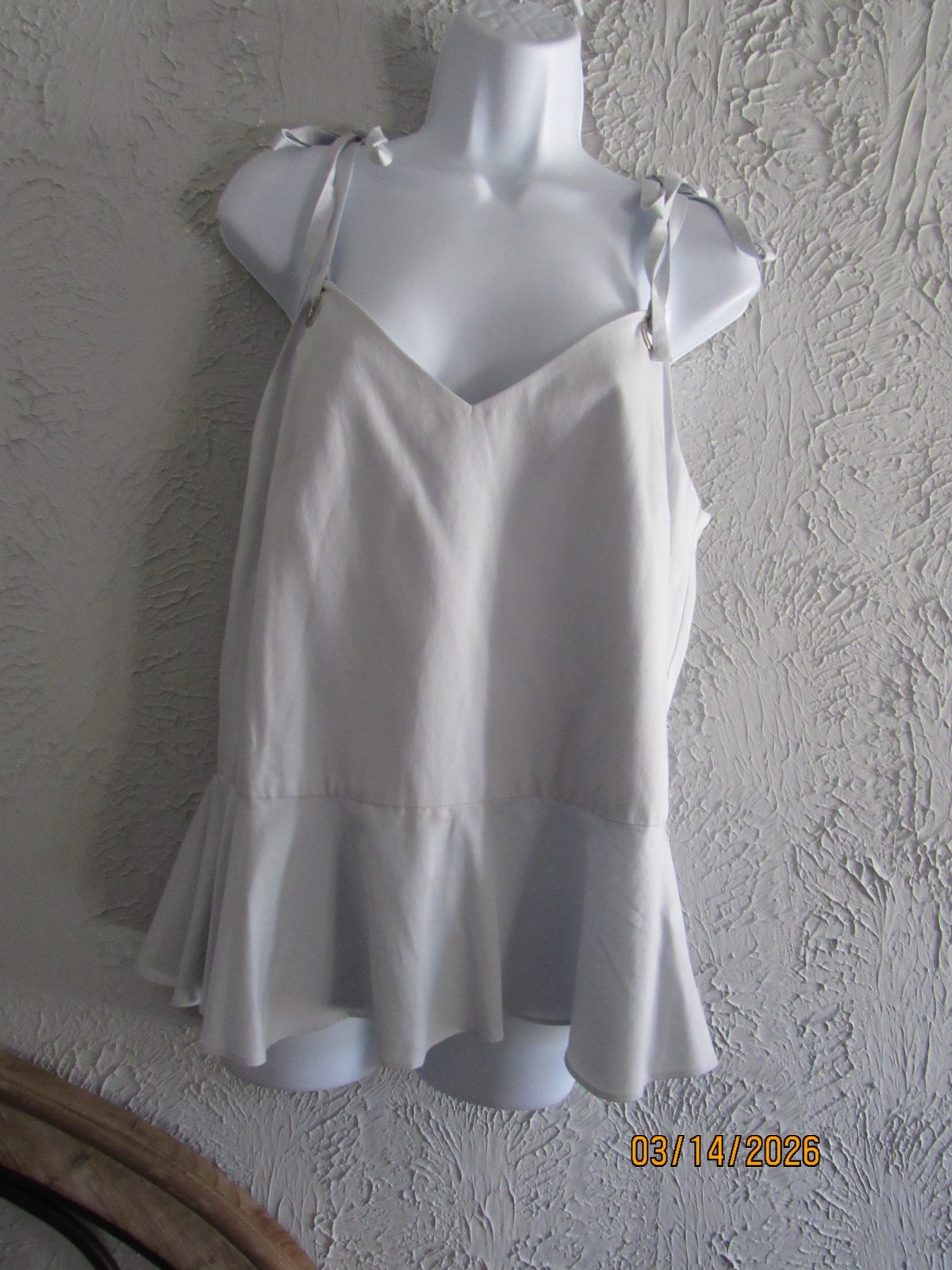 Gianni Bini nwt M pale blue summer top flounce hem adjustable tie straps viscose