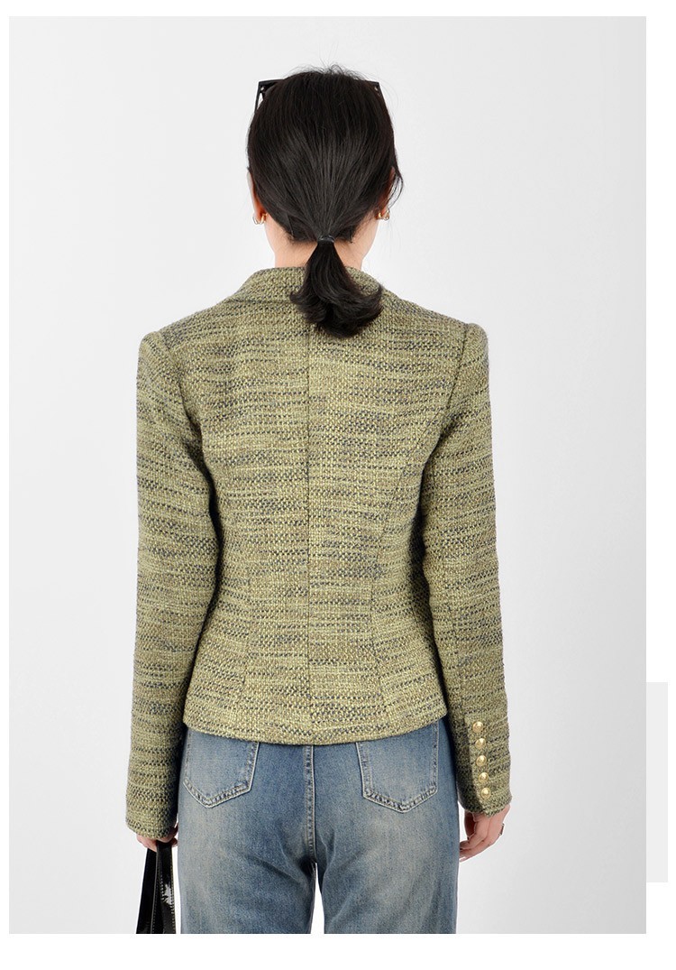 🎁AUTHENTIC L’AGENCE Women Bean Green Tweed Lapel Blazer Coat Suit Jacket US6-10