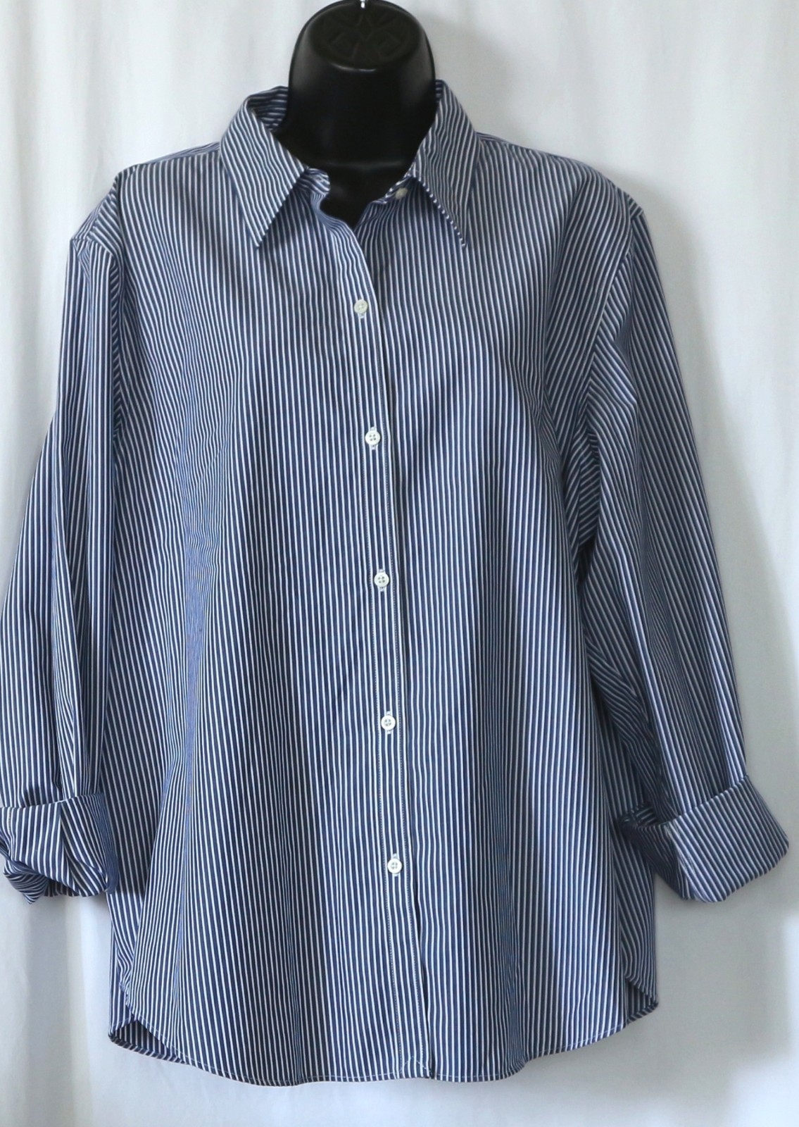 LAUREN RALPH LAUREN Blue Stripd No Iron Blse 50 In Chst 28 In Lng Sz XXL EXC
