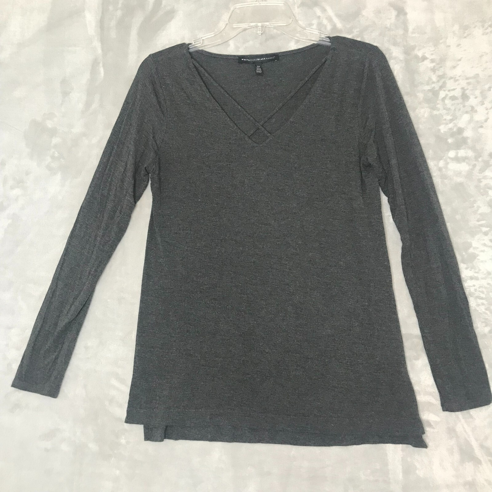 White House Black Market Top Womens XS Heather Charcoal Gray Criss Cross V Neck