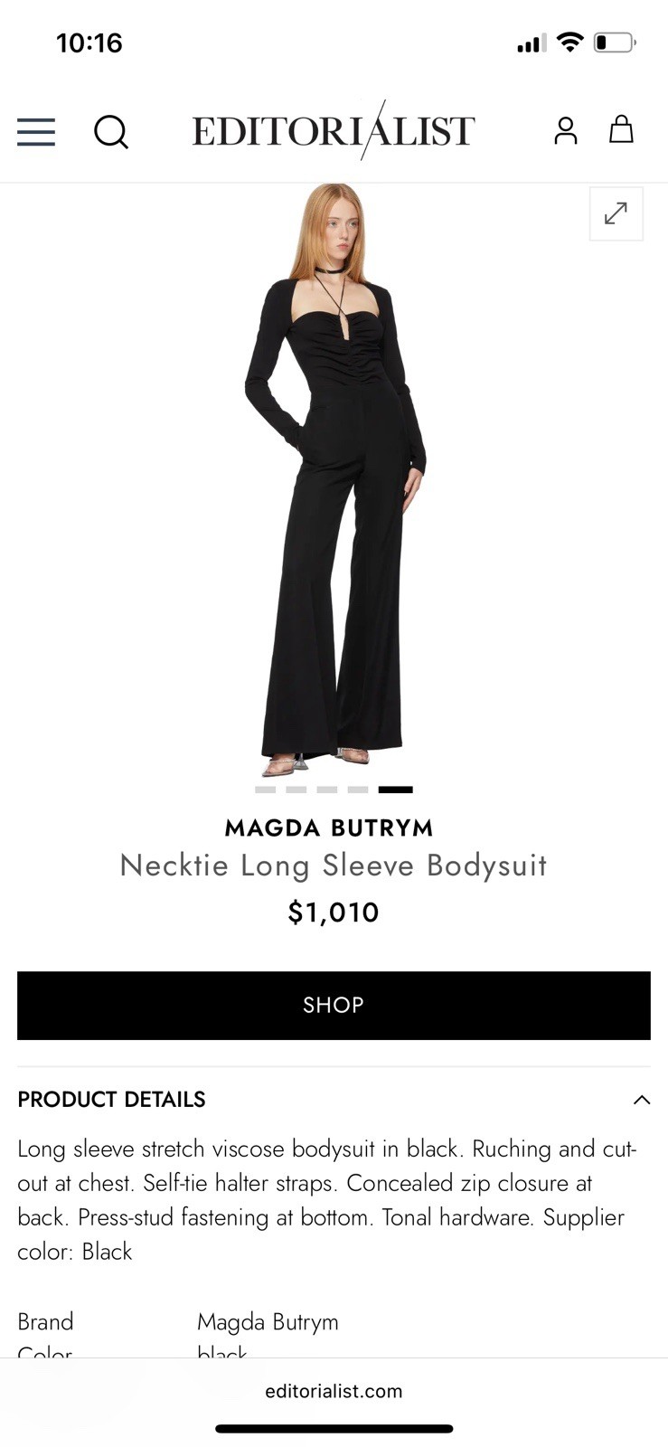 Magda Butrym Black Bodysuit – FR40 / 12 – NWT