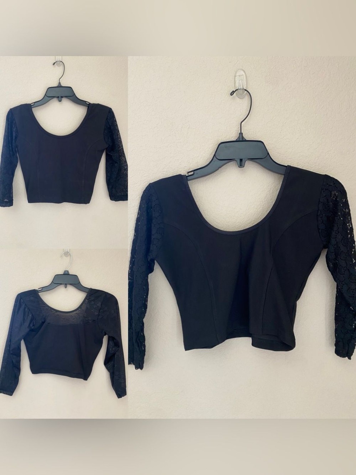 3 Black Lace Sleeve Crop Top – Women Sari Blouse One Size S-XL