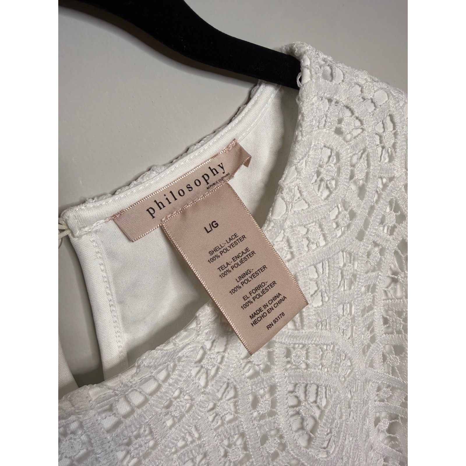 Philosophy Womens White Lace Lined Short Sleeve Feminine Blouse Top Large