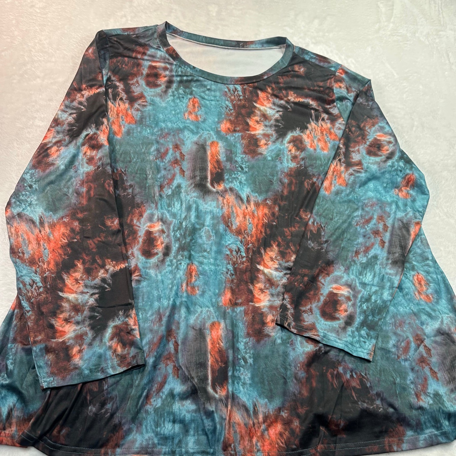 Boutique Tie Dye Tunic Top Women 5XL Blue Orange Abstract Long Sleeve