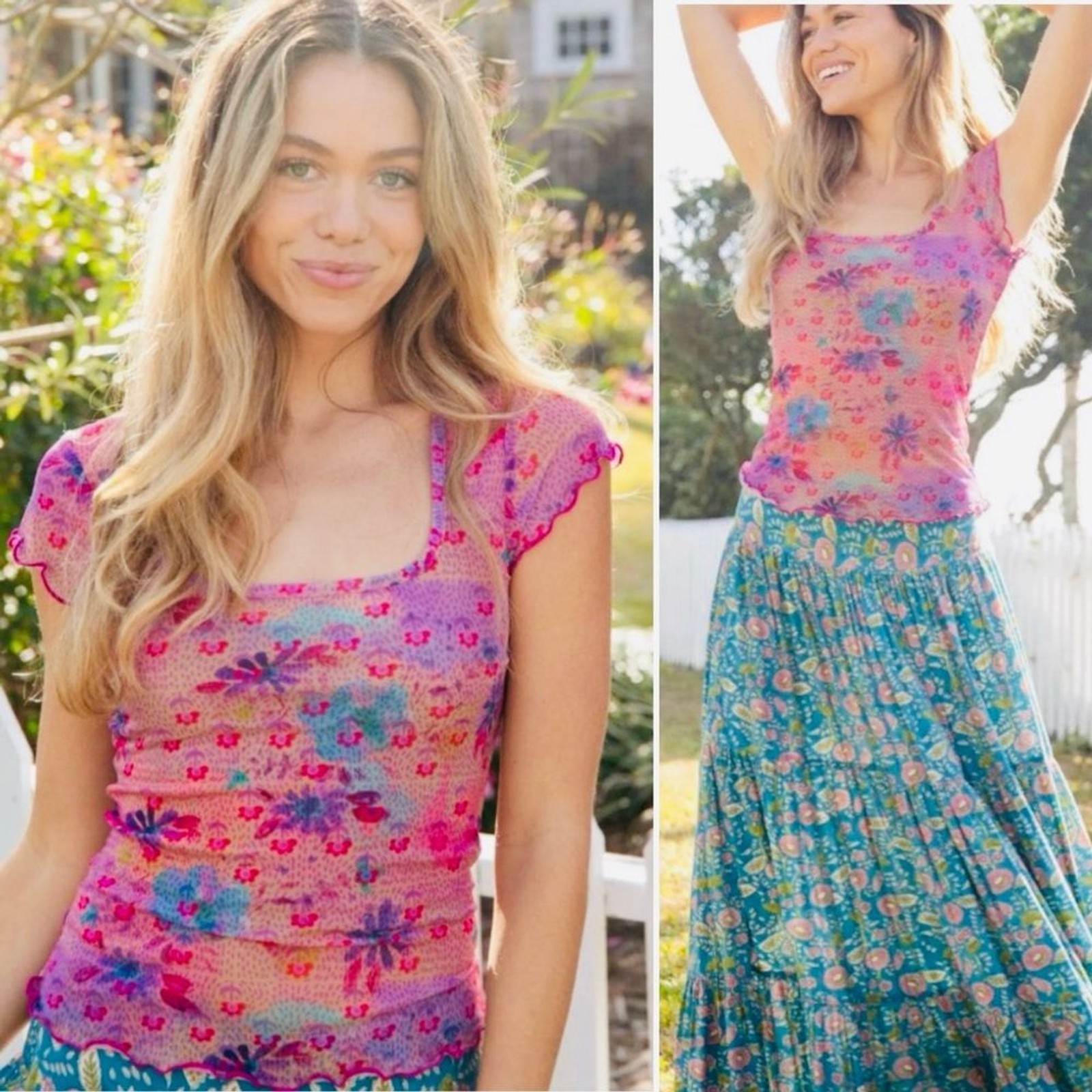 Natural Life Devon Floral Mesh Top Cottagecore Fairycore Boho Hippie Y2K Size S