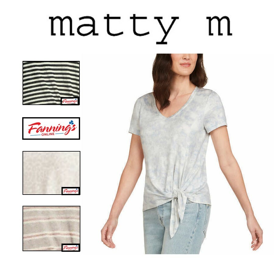 Matty M Ladies’ V-Neck Short Sleeve Knot Tie Shirt Top E32