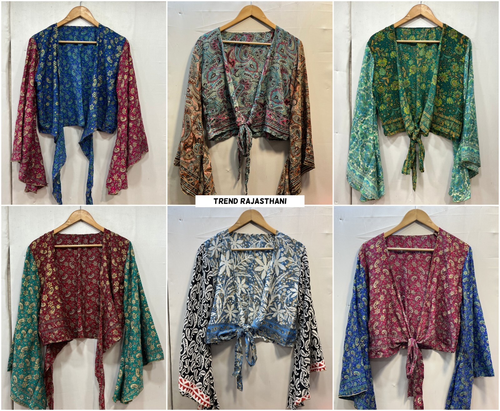 15 Pcs Silk Tie Tops, Bell Sleeve Tops Wrap Top Comfy Boho Silk Crop Top Women