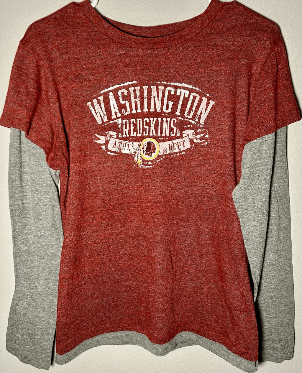 Washington Redskins NFL Women’s Long Sleeve T-Shirt Burgundy & Gray Sz XL