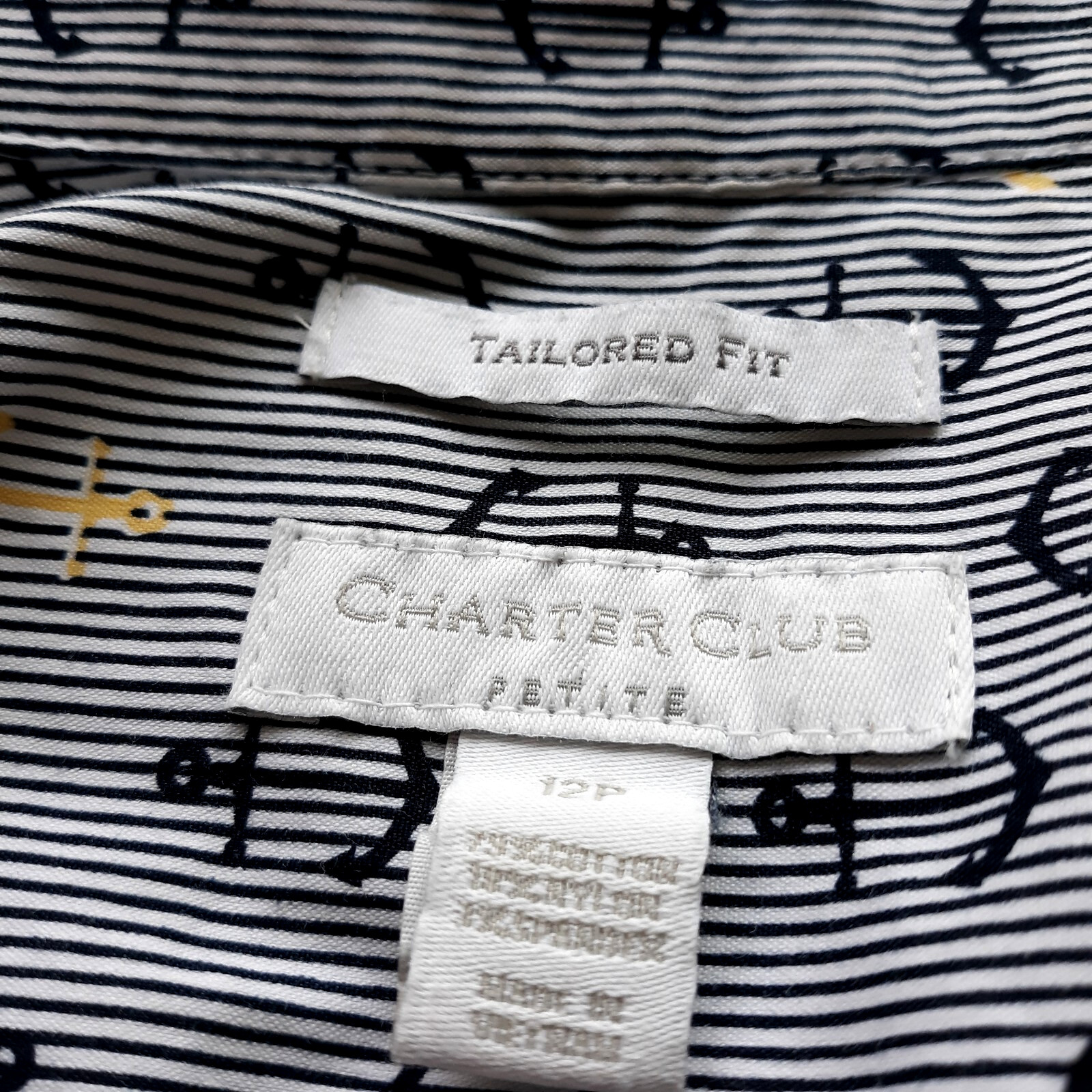 Charter Club Nautical Sleeveless Blouse Women’s 12P Tailored Fit Button-Up Blue