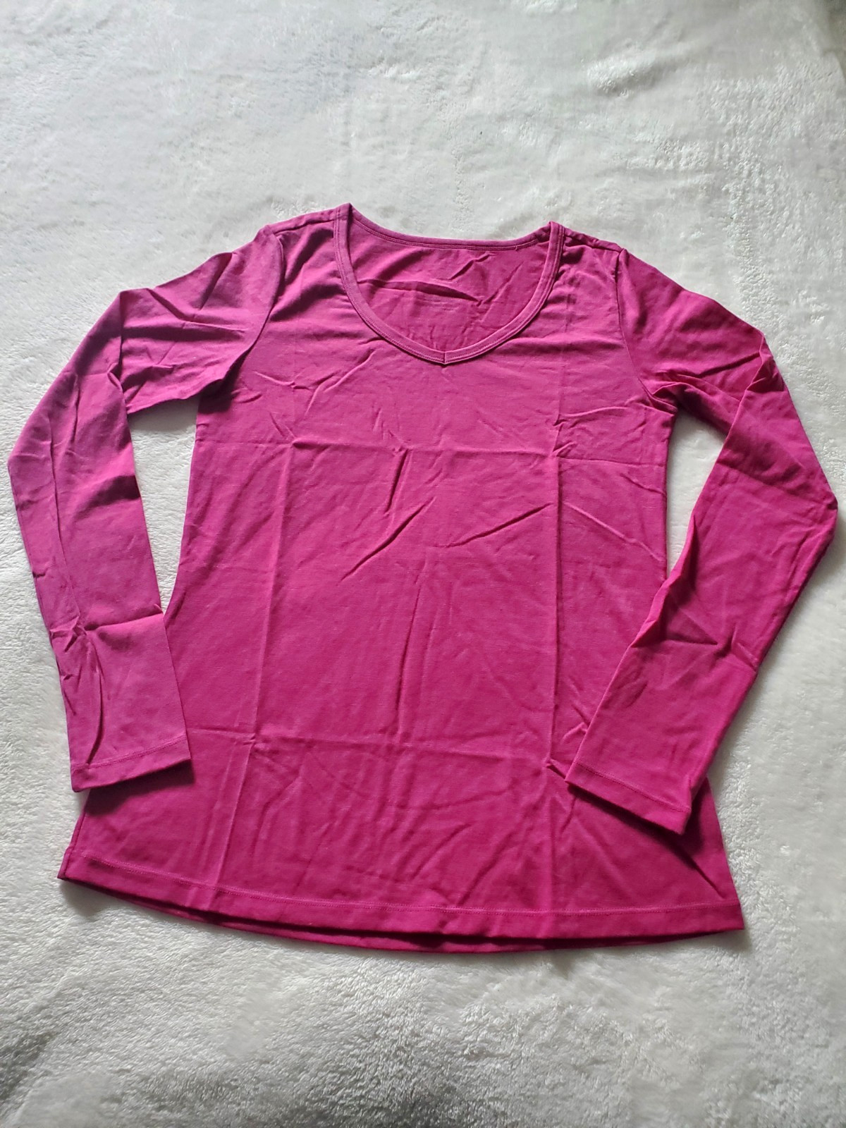 Woolx Layla Merino Wool Blend V Neck Long Sleeve Top Small Berry Punch New