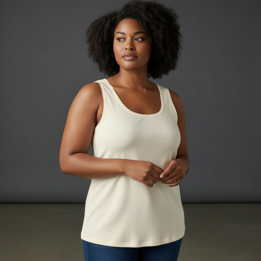 Studio Works Women’s 3X Minimalist White Cotton Blend Basic Tank Top Comfort