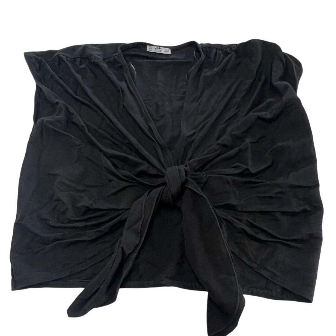 Zara Top Womens Small Black Front Tie Minimalist Modern Sleek