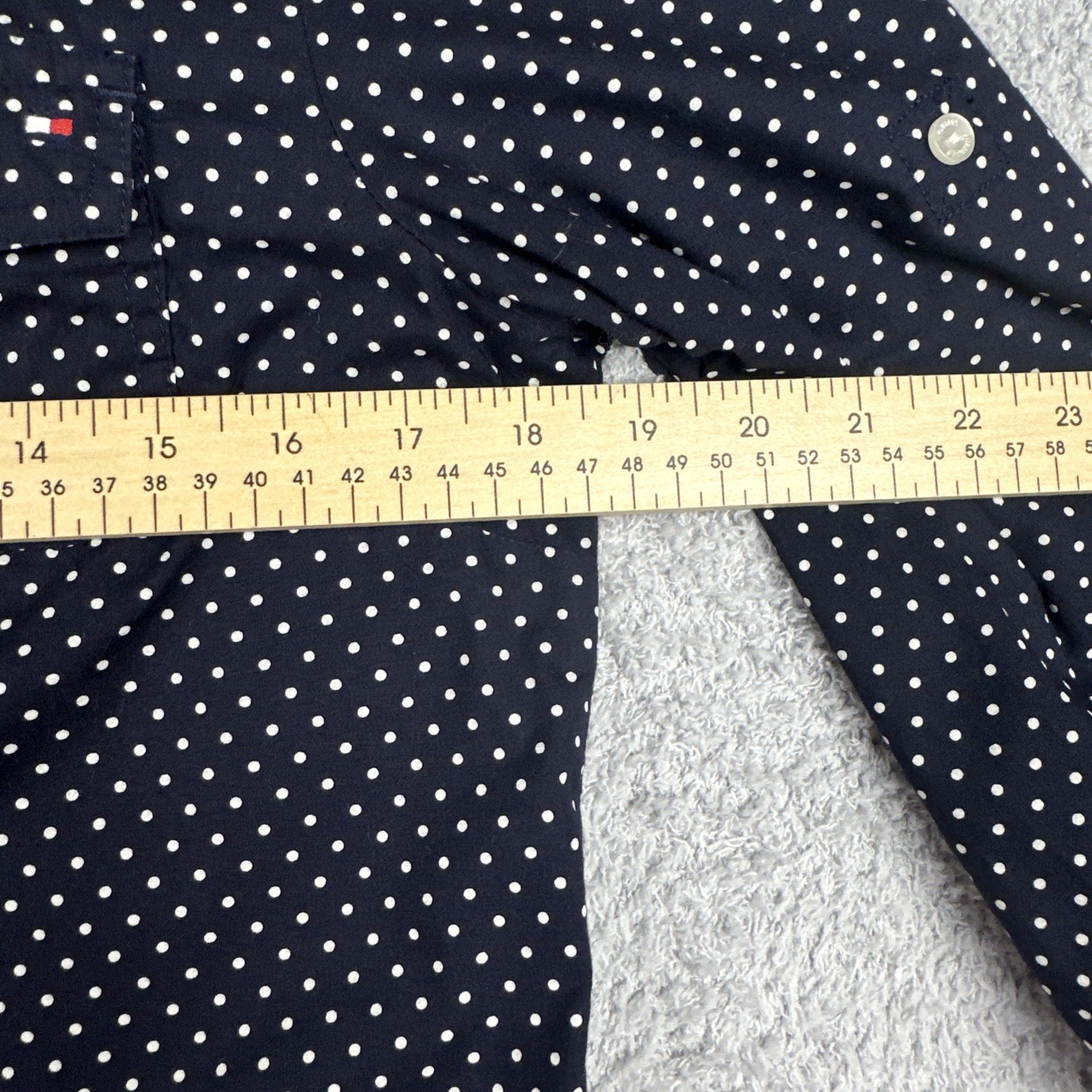 Tommy Hilfiger Women’s Polka Dot Shirt M Navy & White Top Long Sleeve Flip Cuff