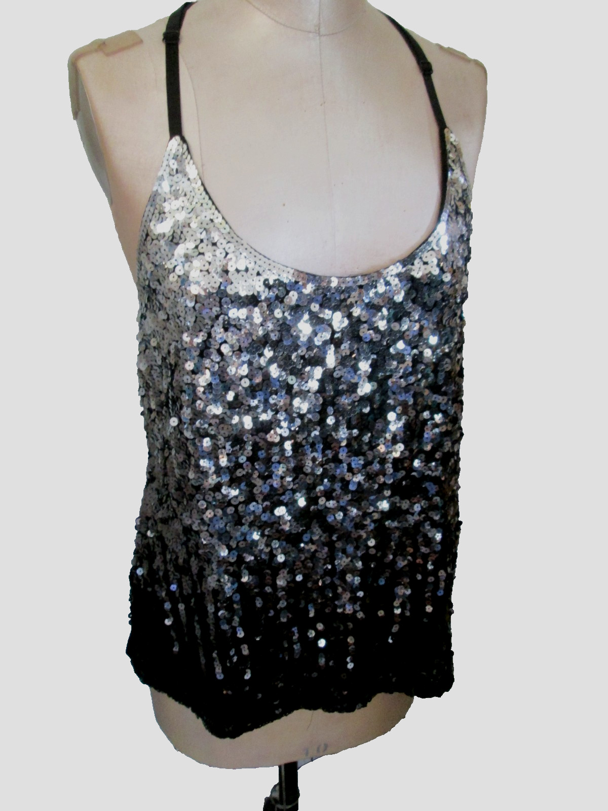 MANER BLACK/SILVER SEQUIN BLING N/S TOP SZ XXL DATE DRESSY EVENING HOLIDAYS!