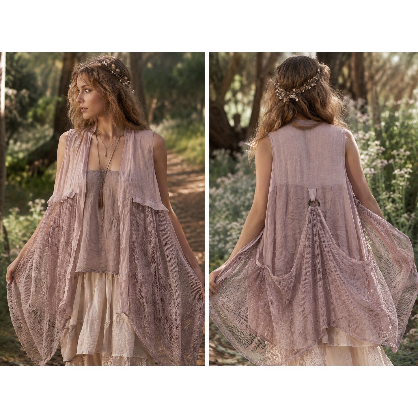 NEW Crosstree Lane Rose Sequined Gauze Mesh Lace Open Front Vest Fairy Boho OS